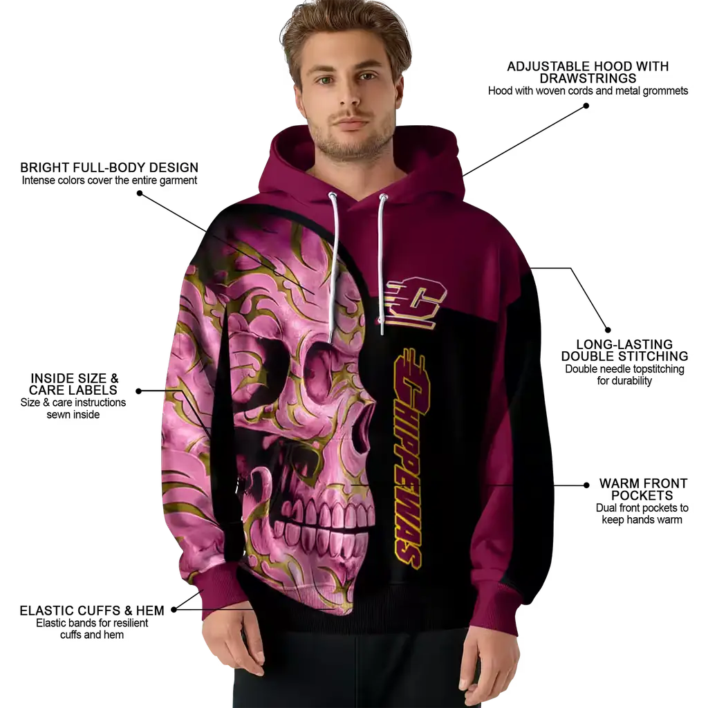 central michigan chippewas skull motif maroon black hoodie latest model central michigan chippewas skull motif maroon black hoodie latest model