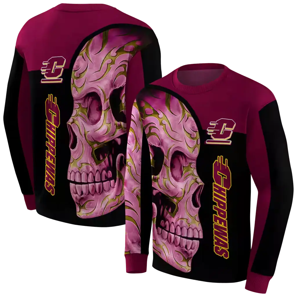 central michigan chippewas skull motif maroon black hoodie premium grade central michigan chippewas skull motif maroon black hoodie premium grade