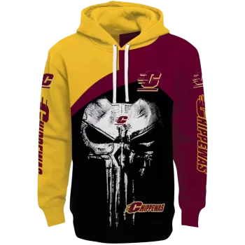 central michigan chippewas skull punisher gold black hoodie best selling