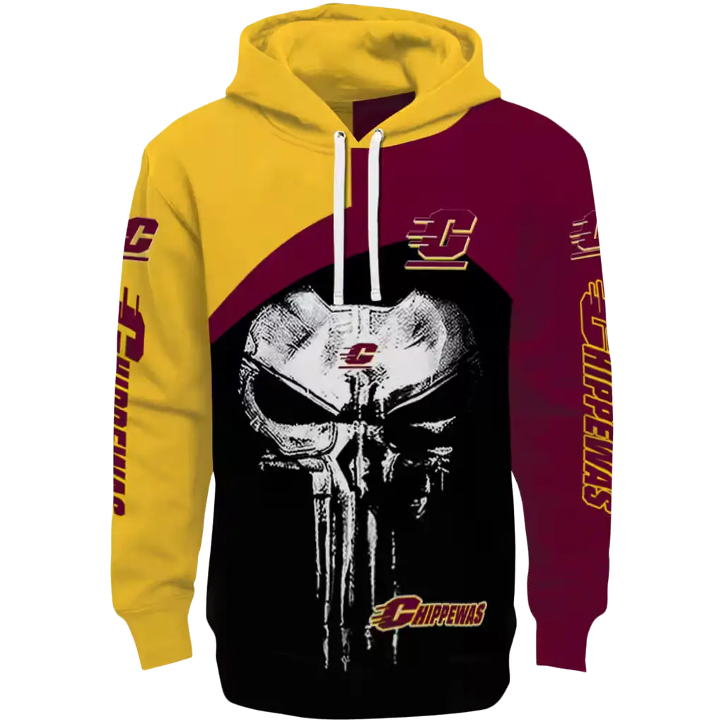 central michigan chippewas skull punisher gold black hoodie best selling central michigan chippewas skull punisher gold black hoodie best selling