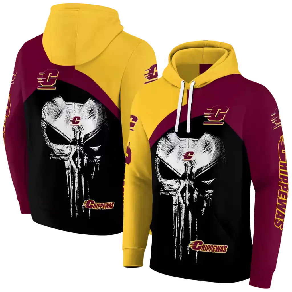 central michigan chippewas skull punisher gold black hoodie fashion forward central michigan chippewas skull punisher gold black hoodie fashion forward
