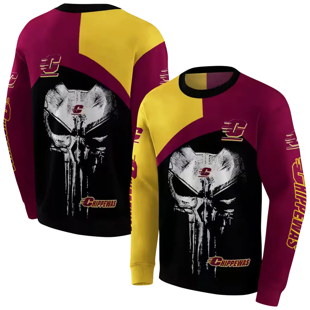 central michigan chippewas skull punisher gold black hoodie premium grade central michigan chippewas skull punisher gold black hoodie premium grade