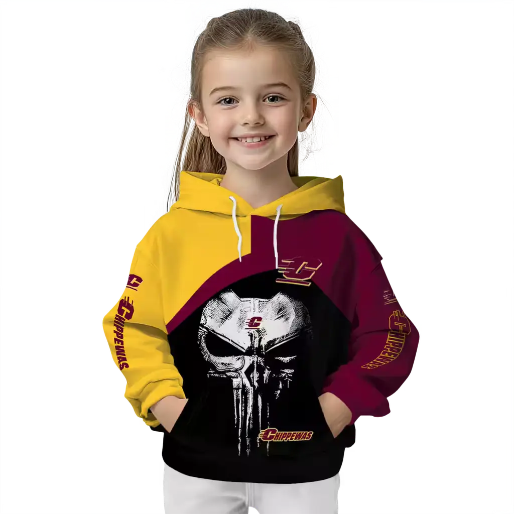central michigan chippewas skull punisher gold black hoodie top rated central michigan chippewas skull punisher gold black hoodie top rated