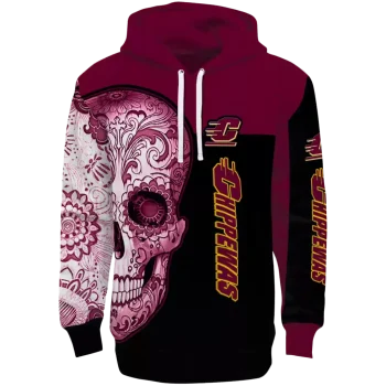 central michigan chippewas sugar skull maroon black hoodie best selling