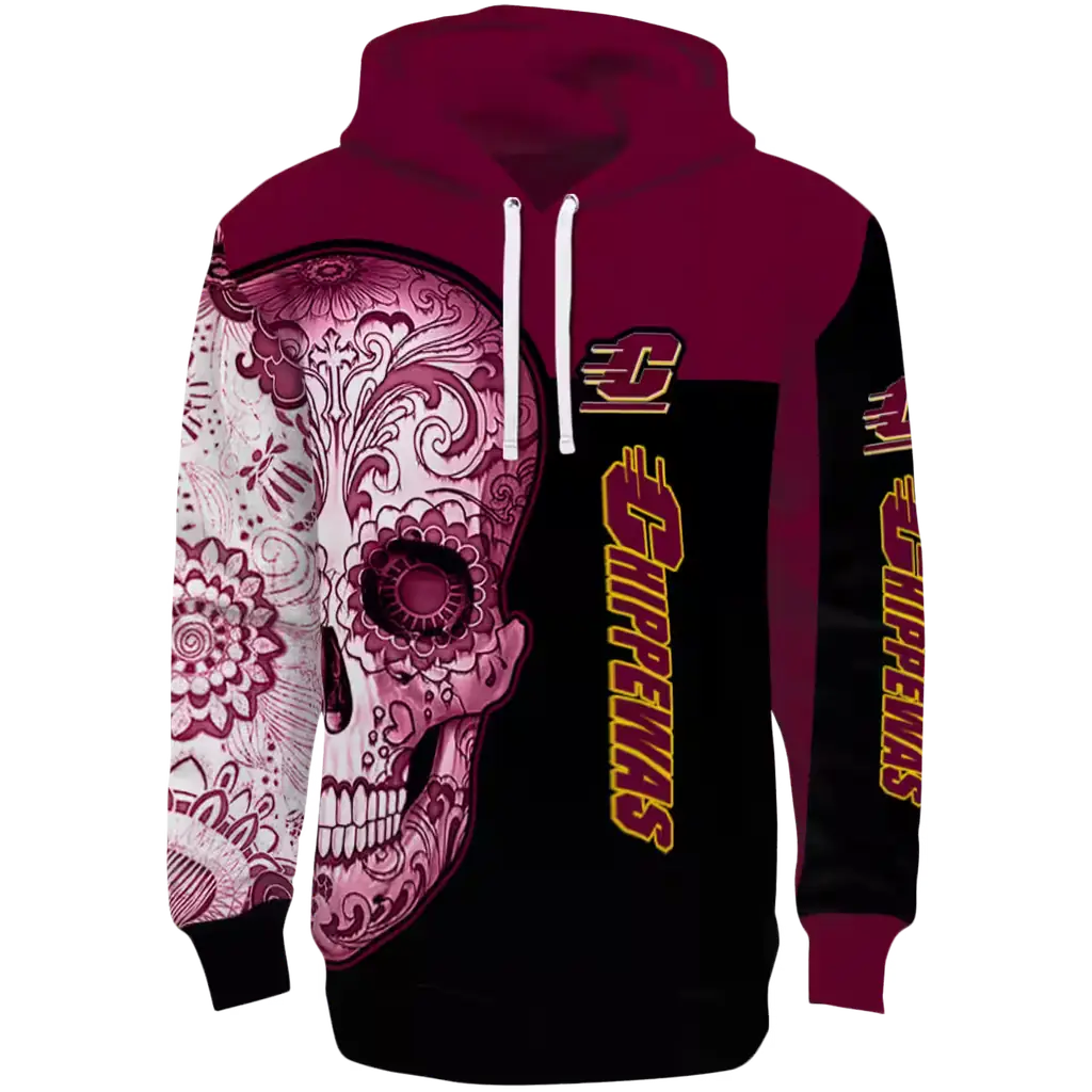 central michigan chippewas sugar skull maroon black hoodie best selling central michigan chippewas sugar skull maroon black hoodie best selling