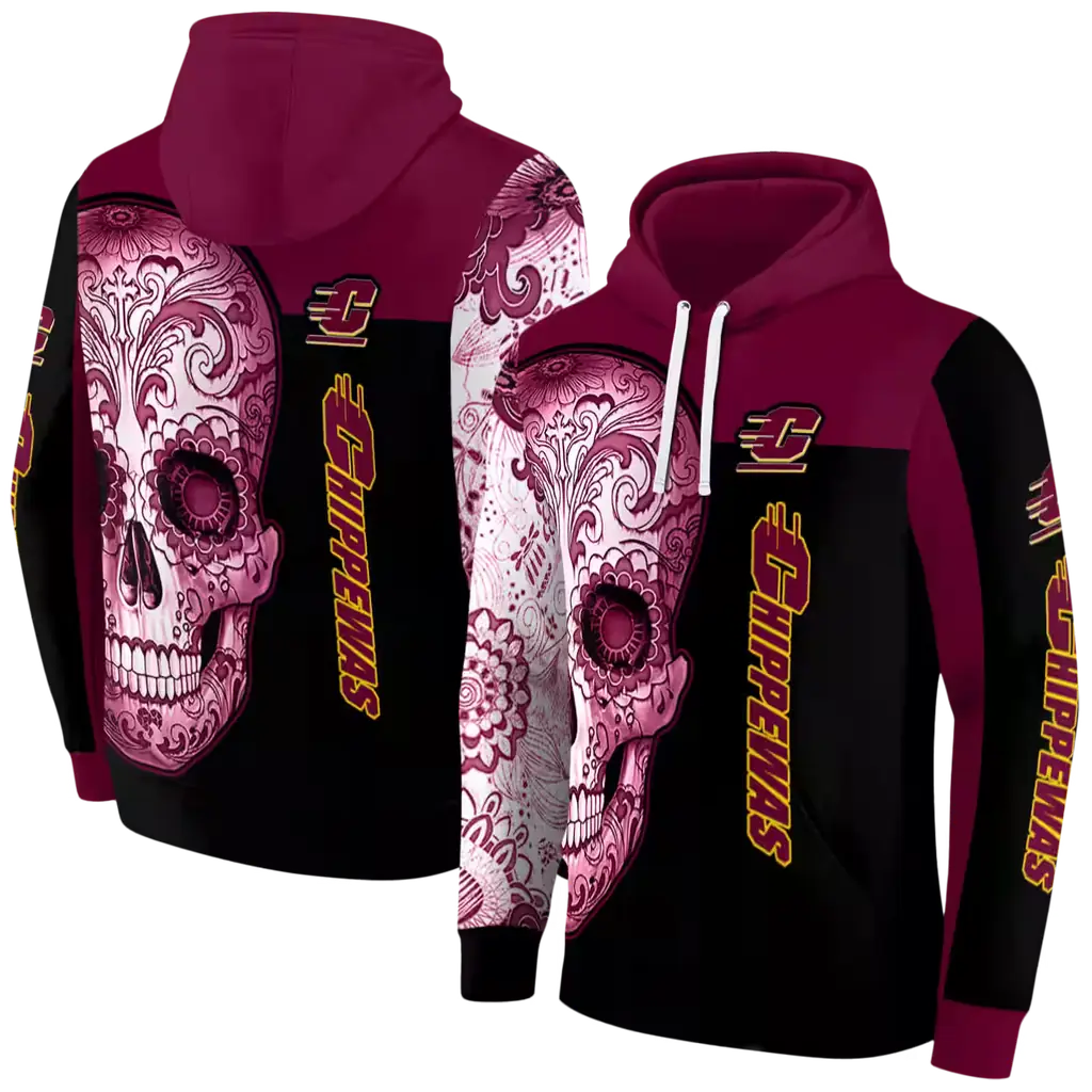 central michigan chippewas sugar skull maroon black hoodie fashion forward central michigan chippewas sugar skull maroon black hoodie fashion forward