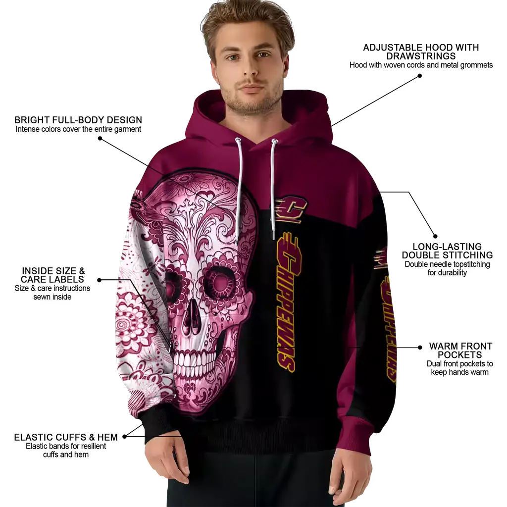 central michigan chippewas sugar skull maroon black hoodie latest model central michigan chippewas sugar skull maroon black hoodie latest model