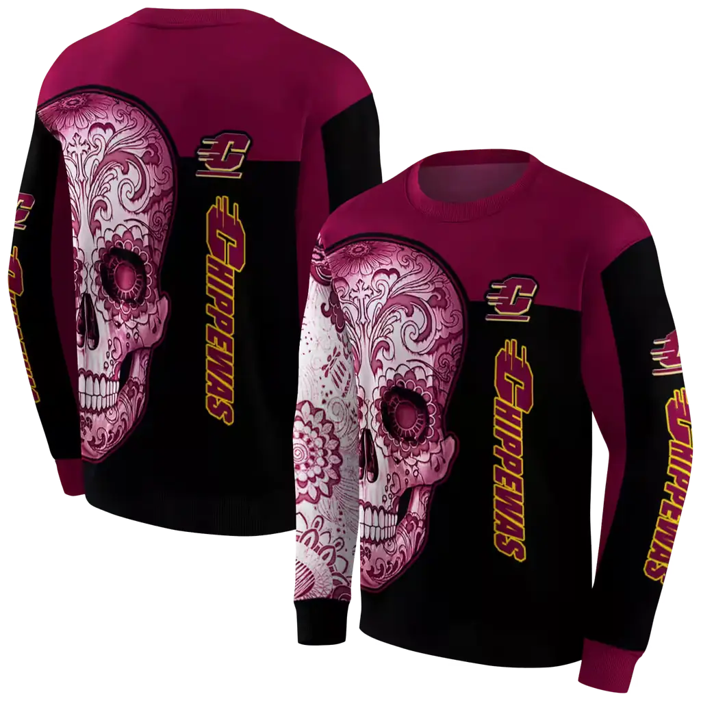 central michigan chippewas sugar skull maroon black hoodie premium grade central michigan chippewas sugar skull maroon black hoodie premium grade