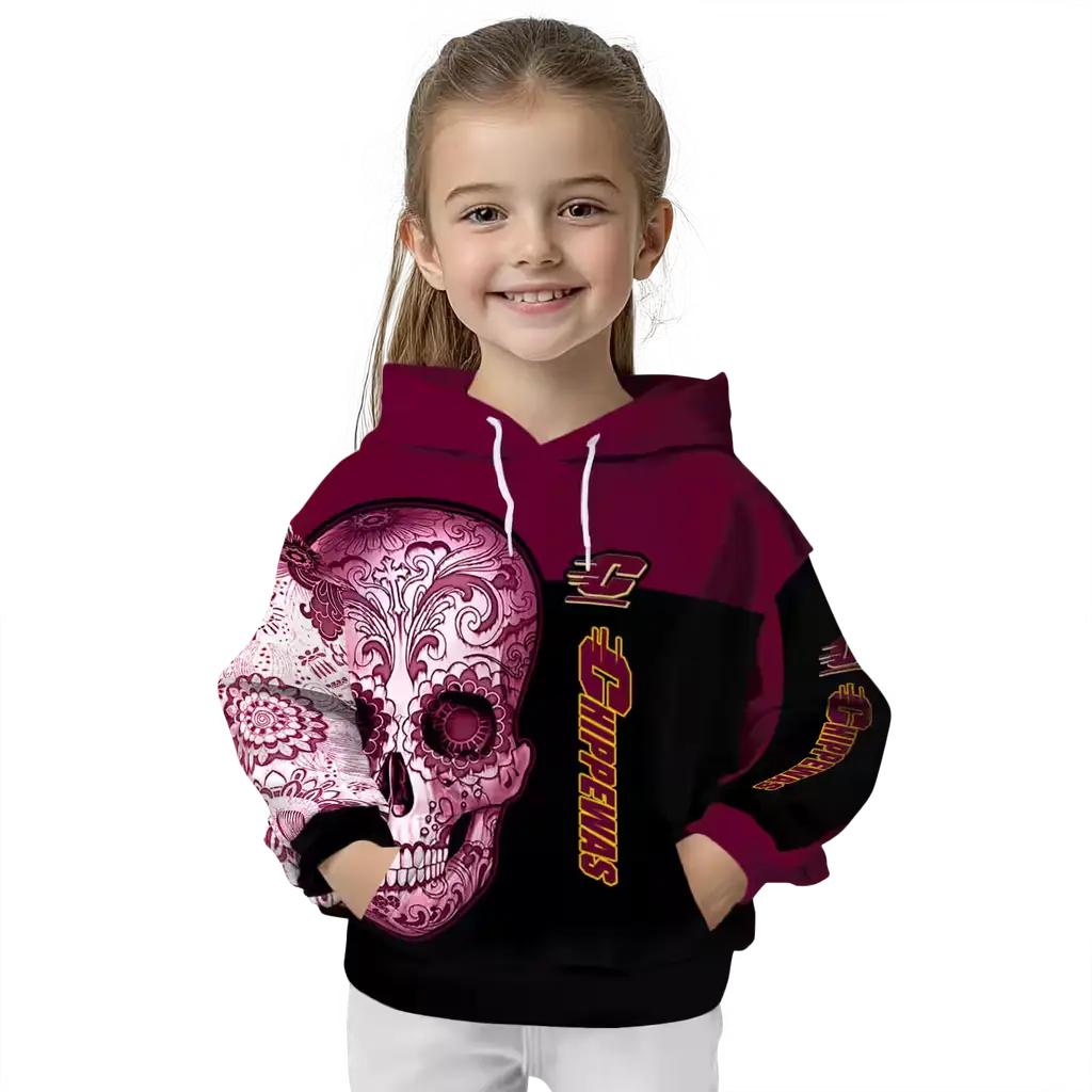 central michigan chippewas sugar skull maroon black hoodie top rated central michigan chippewas sugar skull maroon black hoodie top rated