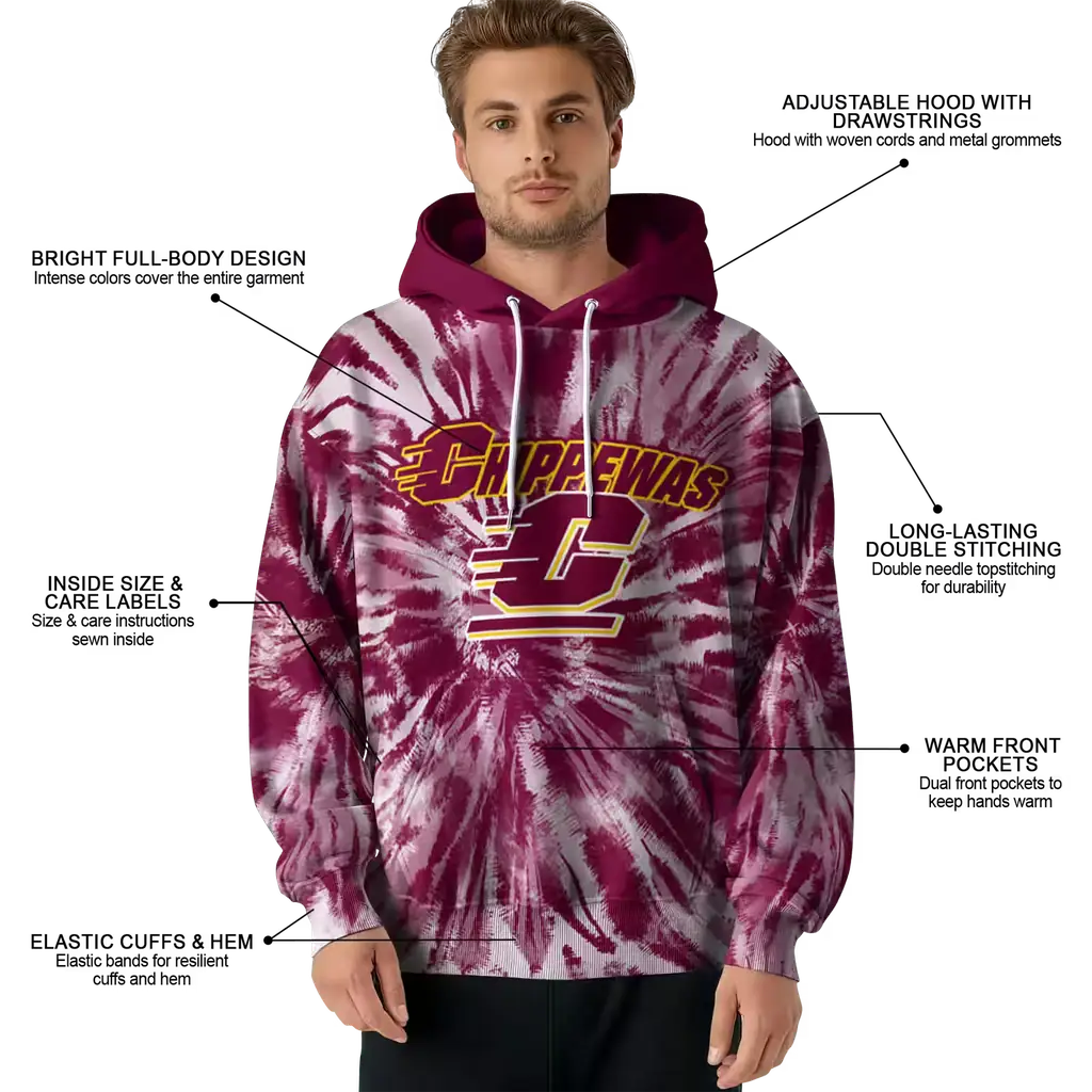 central michigan chippewas tie dye pattern maroon hoodie latest model central michigan chippewas tie dye pattern maroon hoodie latest model