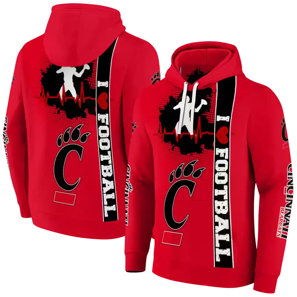 cincinnati bearcats football heartbeat red hoodie fashion forward cincinnati bearcats football heartbeat red hoodie fashion forward