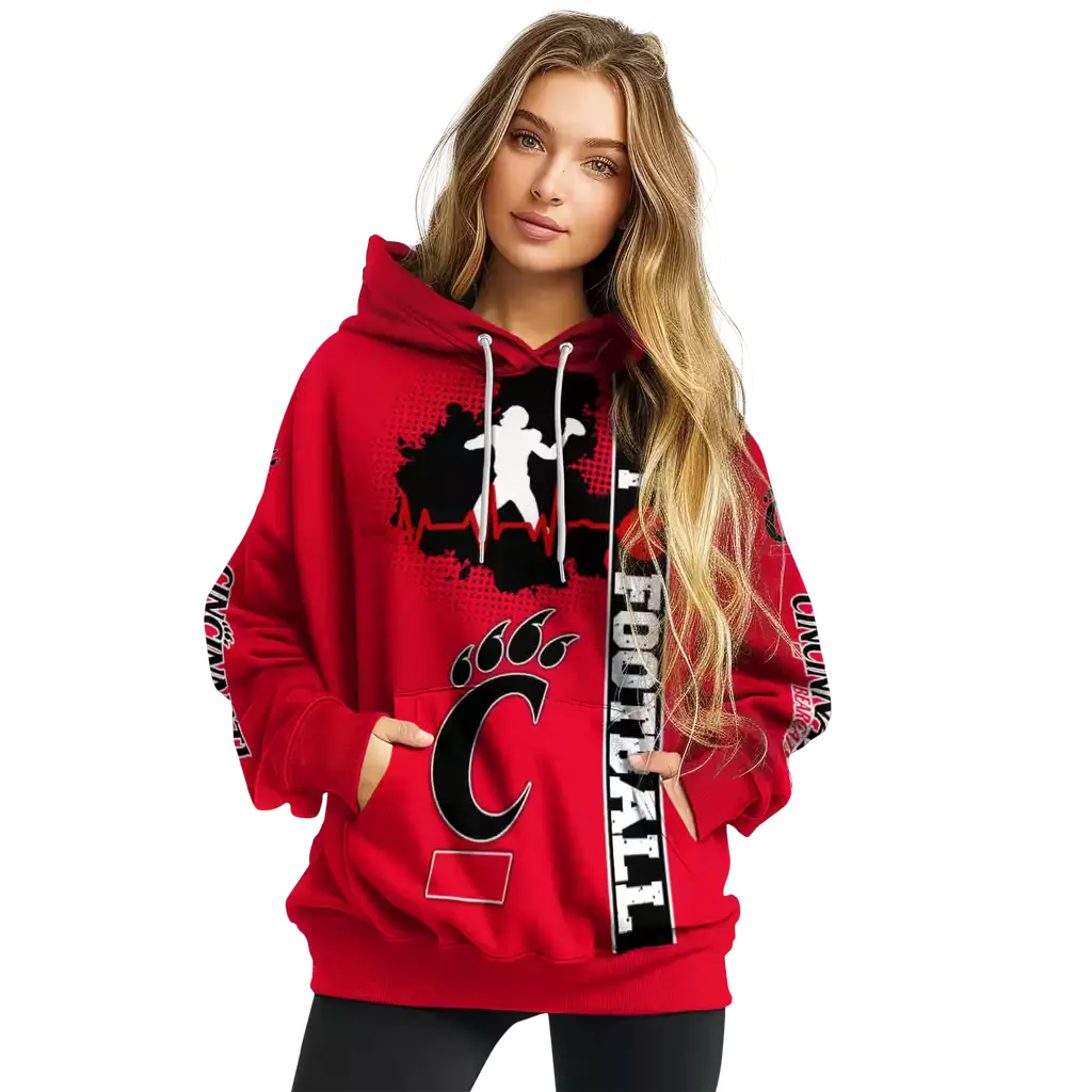 cincinnati bearcats football heartbeat red hoodie high quality cincinnati bearcats football heartbeat red hoodie high quality