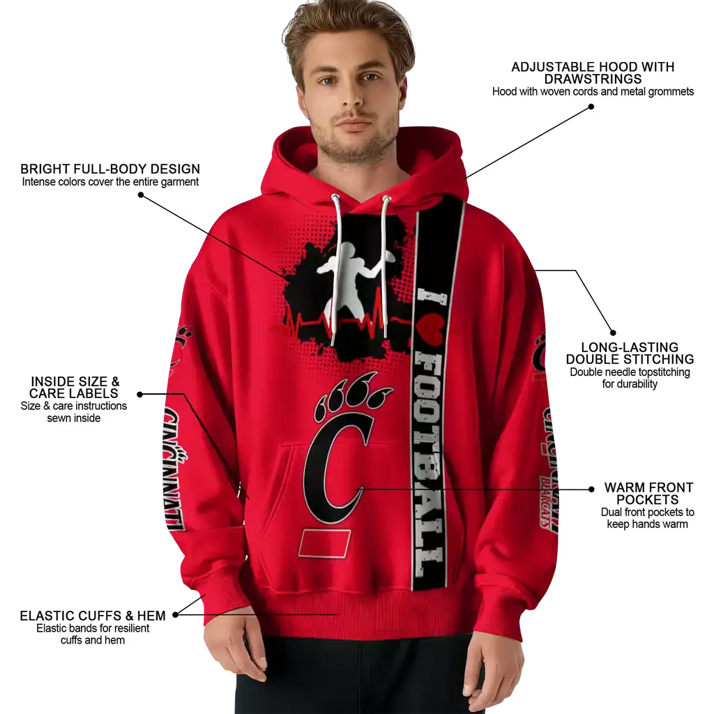 cincinnati bearcats football heartbeat red hoodie latest model cincinnati bearcats football heartbeat red hoodie latest model