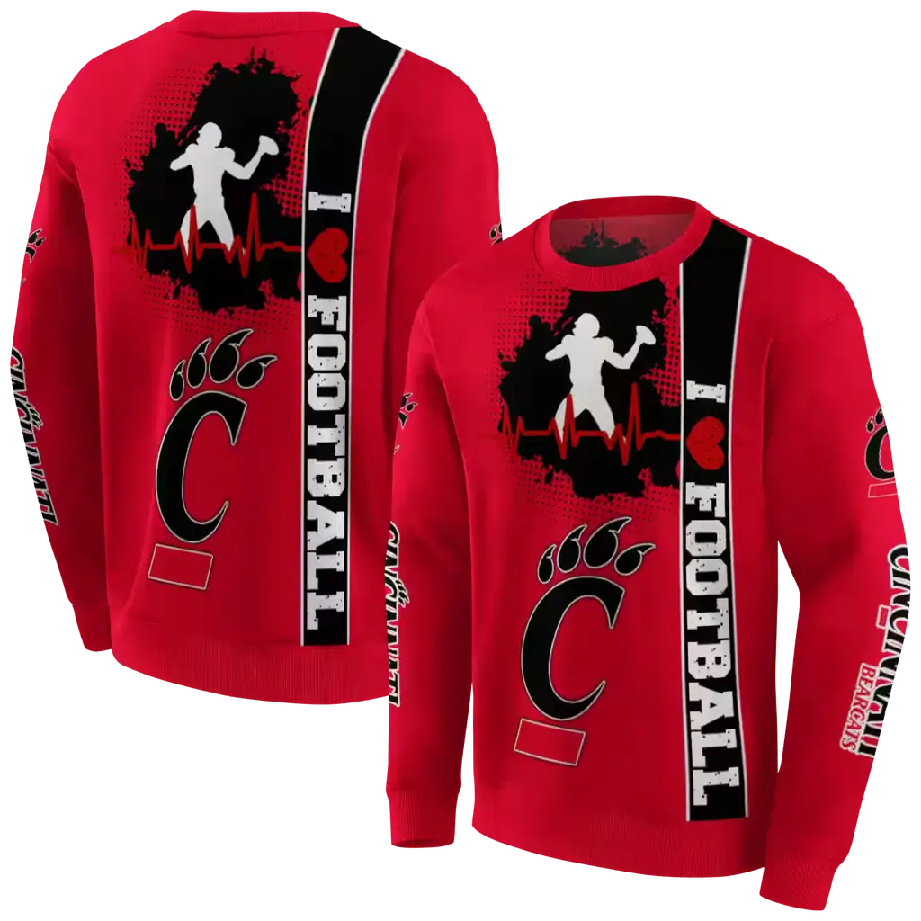 cincinnati bearcats football heartbeat red hoodie premium grade cincinnati bearcats football heartbeat red hoodie premium grade