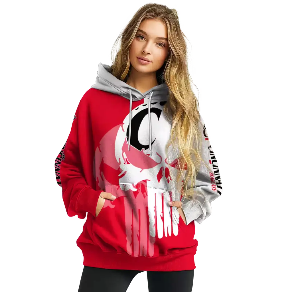 cincinnati bearcats graphic punisher red white hoodie high quality cincinnati bearcats graphic punisher red white hoodie high quality
