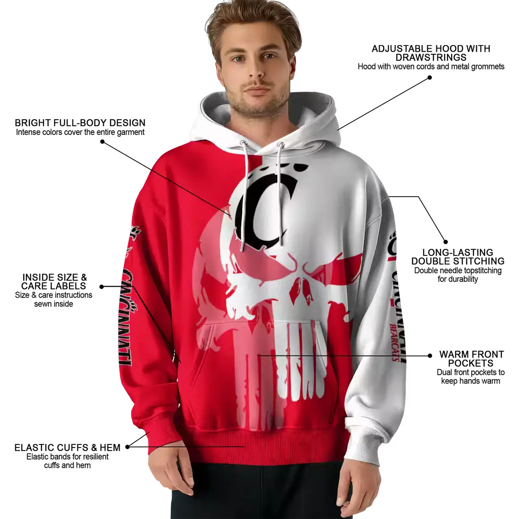 cincinnati bearcats graphic punisher red white hoodie latest model cincinnati bearcats graphic punisher red white hoodie latest model