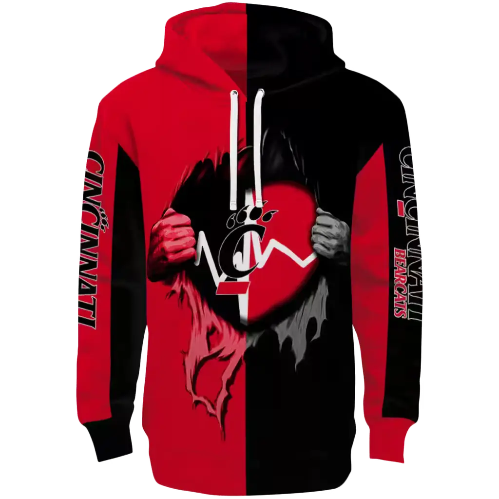 cincinnati bearcats heartbeat graphic red hoodie best selling cincinnati bearcats heartbeat graphic red hoodie best selling