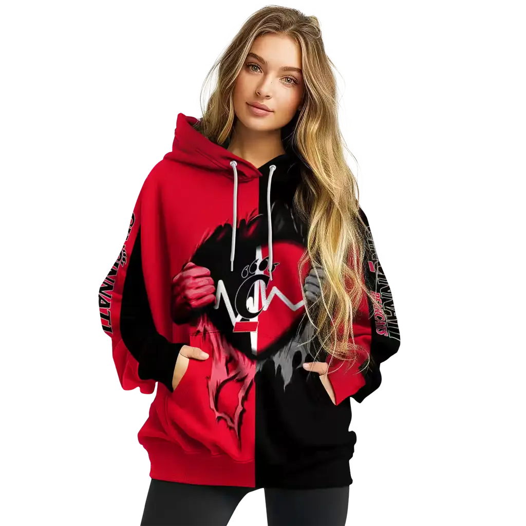 cincinnati bearcats heartbeat graphic red hoodie high quality cincinnati bearcats heartbeat graphic red hoodie high quality