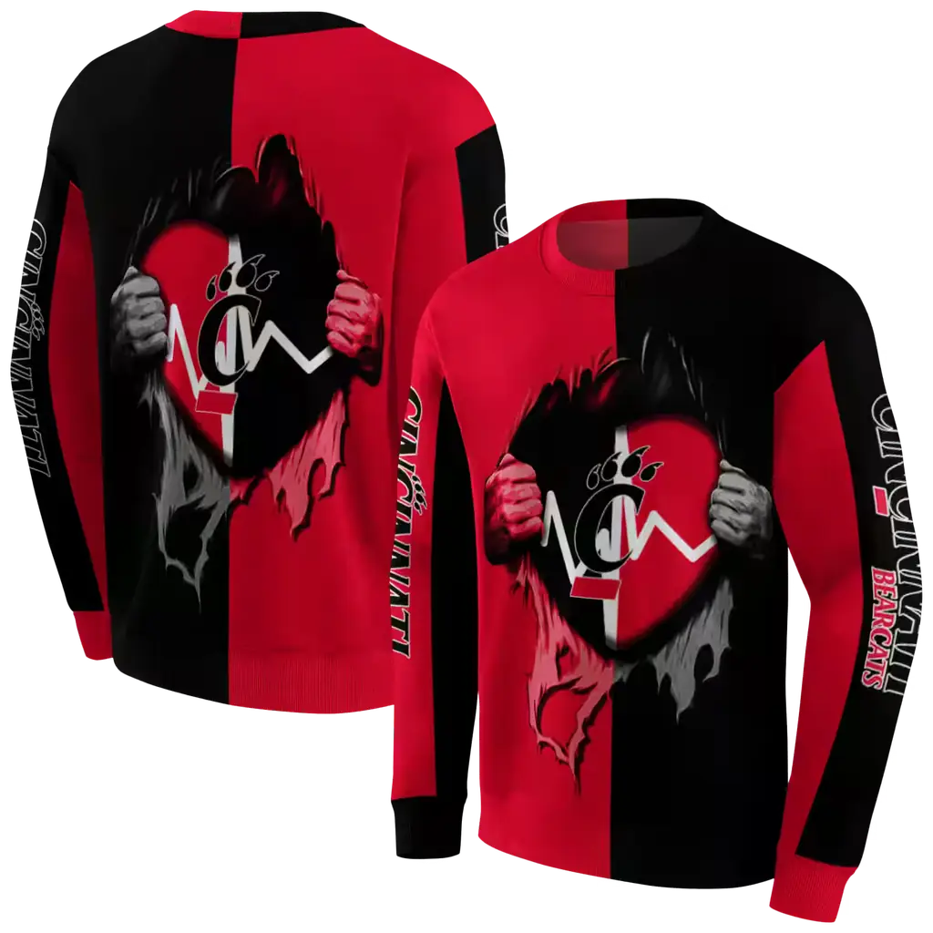 cincinnati bearcats heartbeat graphic red hoodie premium grade cincinnati bearcats heartbeat graphic red hoodie premium grade