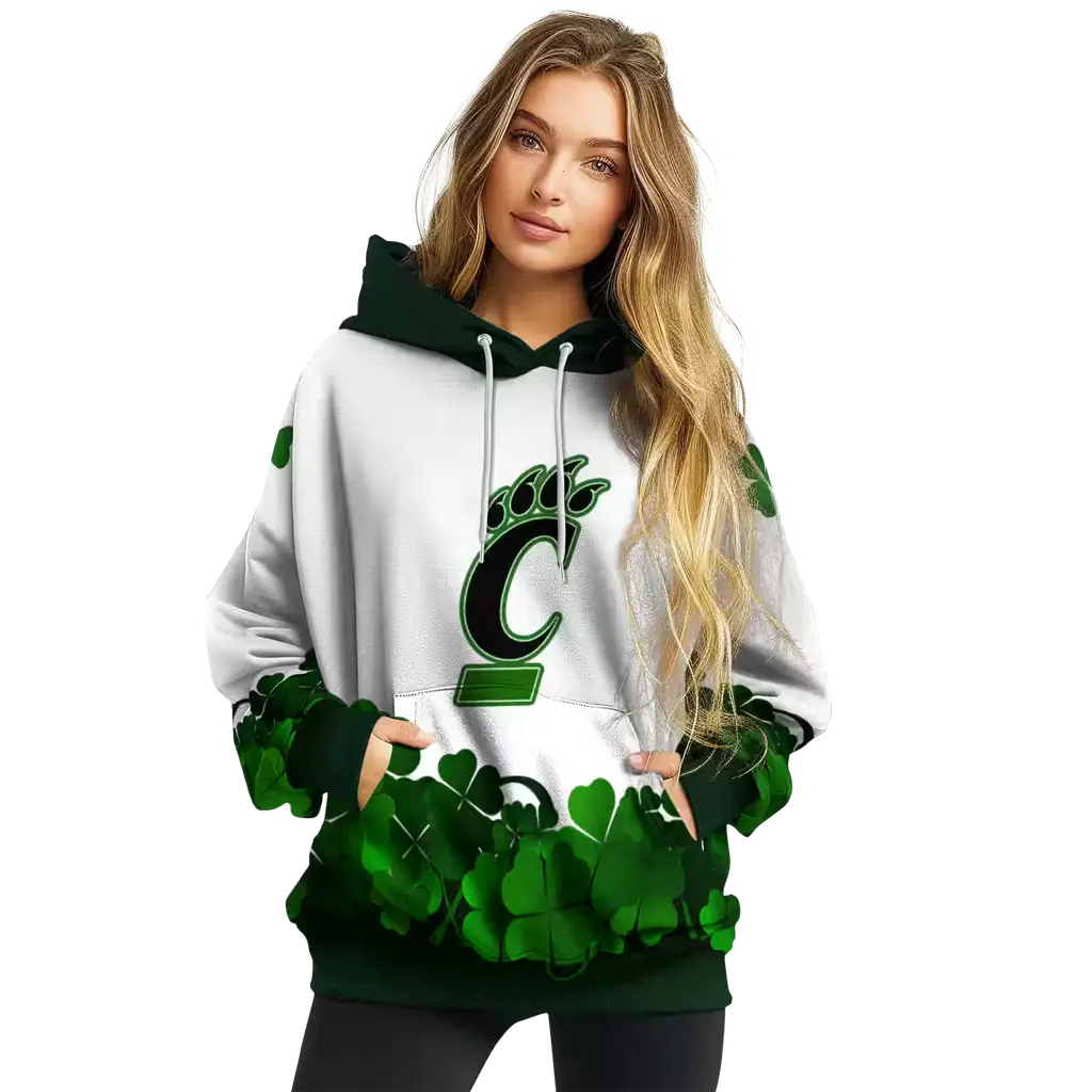 cincinnati bearcats lucky motif white green hoodie high quality cincinnati bearcats lucky motif white green hoodie high quality