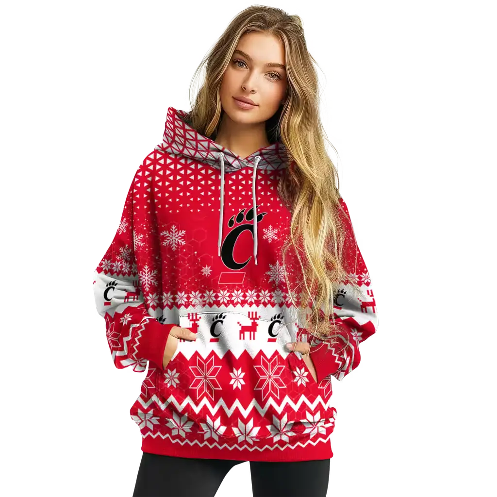 cincinnati bearcats reindeer motif red hoodie high quality cincinnati bearcats reindeer motif red hoodie high quality