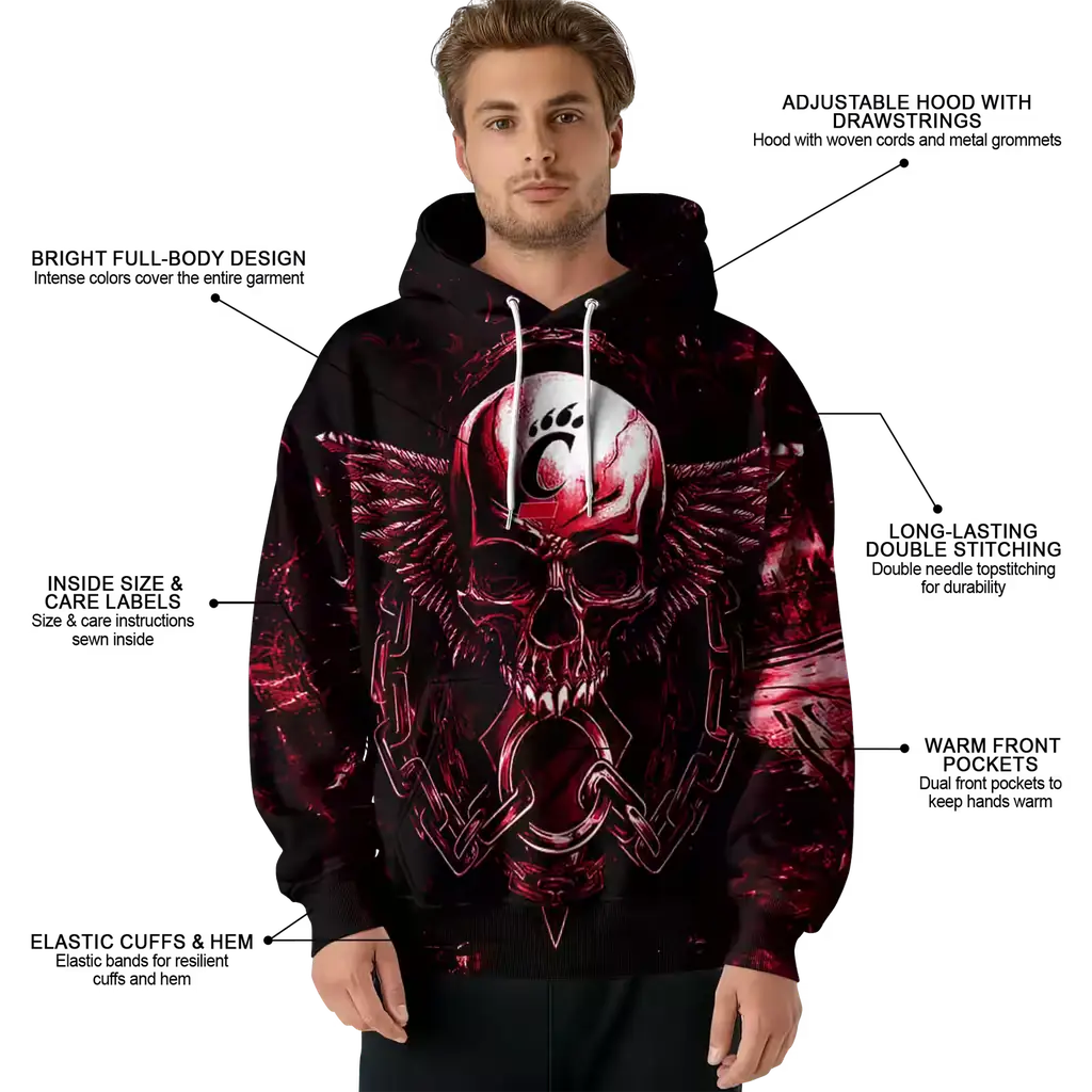 cincinnati bearcats skull artwork red black hoodie latest model cincinnati bearcats skull artwork red black hoodie latest model