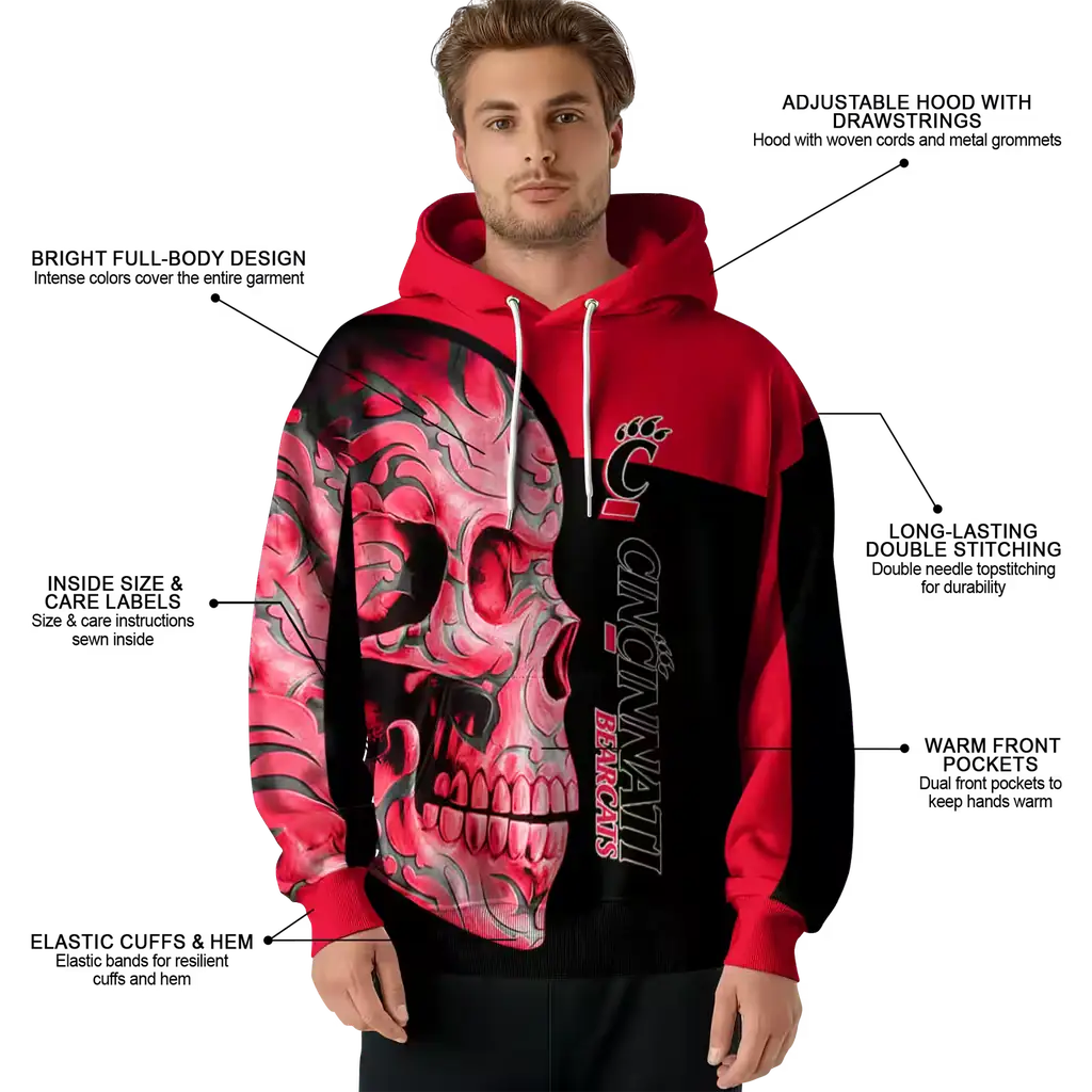 cincinnati bearcats skull motif red black hoodie latest model cincinnati bearcats skull motif red black hoodie latest model