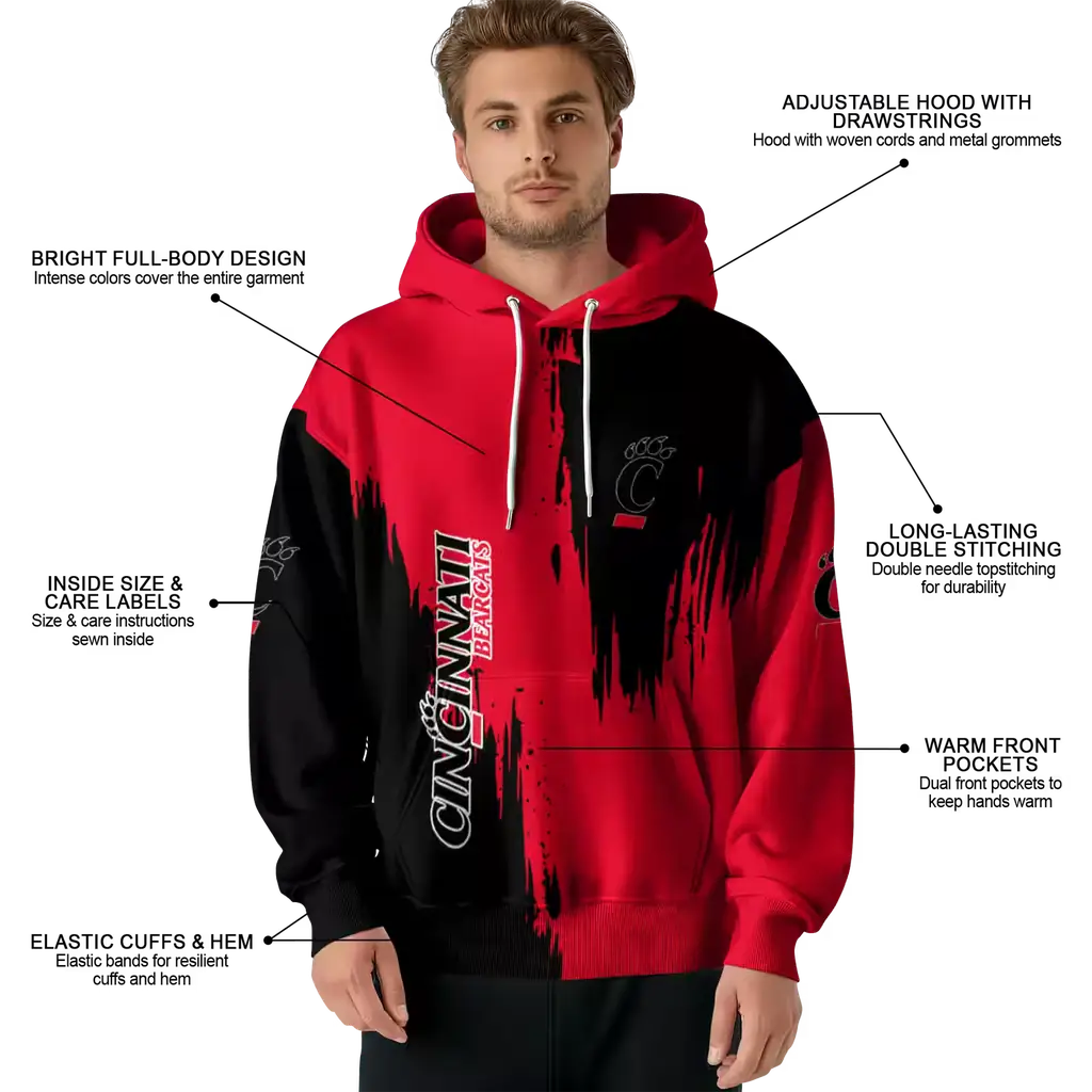 cincinnati bearcats splatter effect red hoodie latest model cincinnati bearcats splatter effect red hoodie latest model