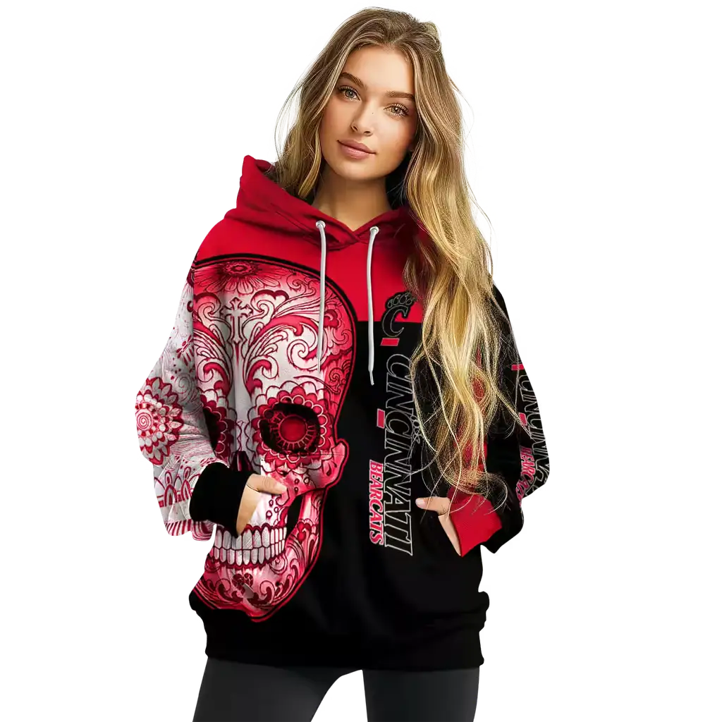 cincinnati bearcats sugar skull red black hoodie high quality cincinnati bearcats sugar skull red black hoodie high quality