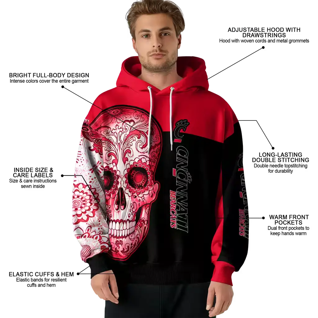 cincinnati bearcats sugar skull red black hoodie latest model cincinnati bearcats sugar skull red black hoodie latest model