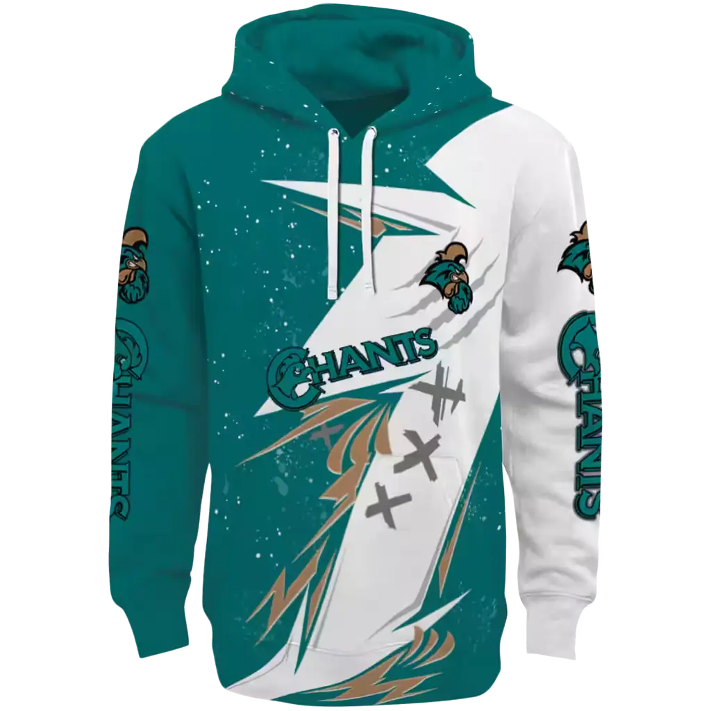 coastal carolina chanticleers dynamic slash green white hoodie best selling coastal carolina chanticleers dynamic slash green white hoodie best selling