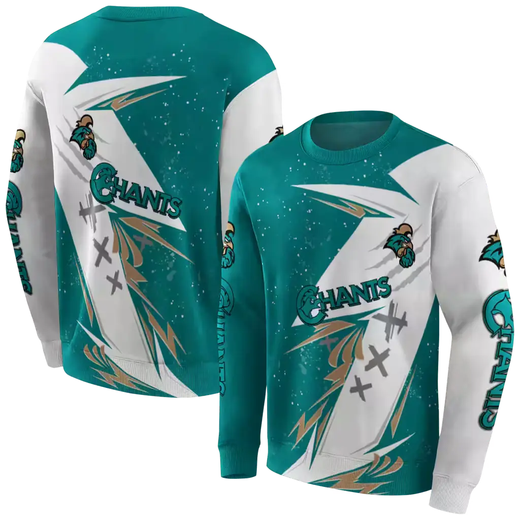 coastal carolina chanticleers dynamic slash green white hoodie premium grade coastal carolina chanticleers dynamic slash green white hoodie premium grade