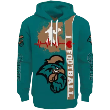 coastal carolina chanticleers football heartbeat green hoodie best selling