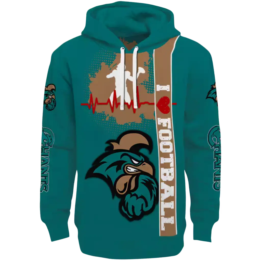 coastal carolina chanticleers football heartbeat green hoodie best selling coastal carolina chanticleers football heartbeat green hoodie best selling