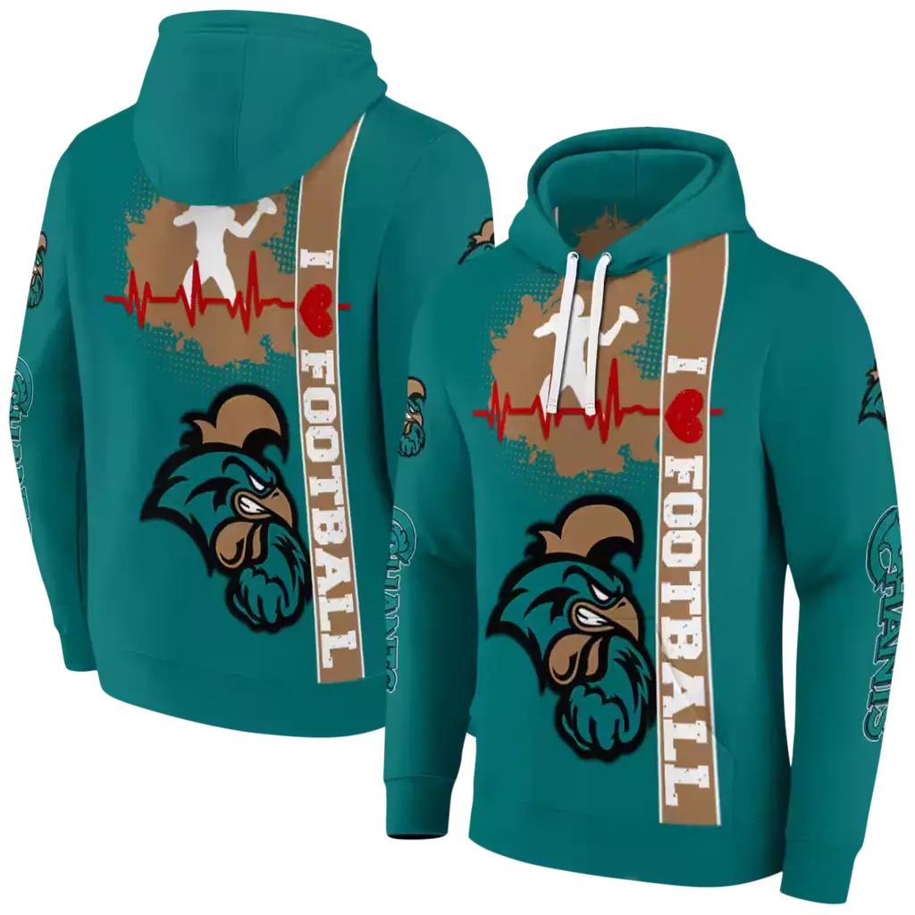 coastal carolina chanticleers football heartbeat green hoodie fashion forward coastal carolina chanticleers football heartbeat green hoodie fashion forward