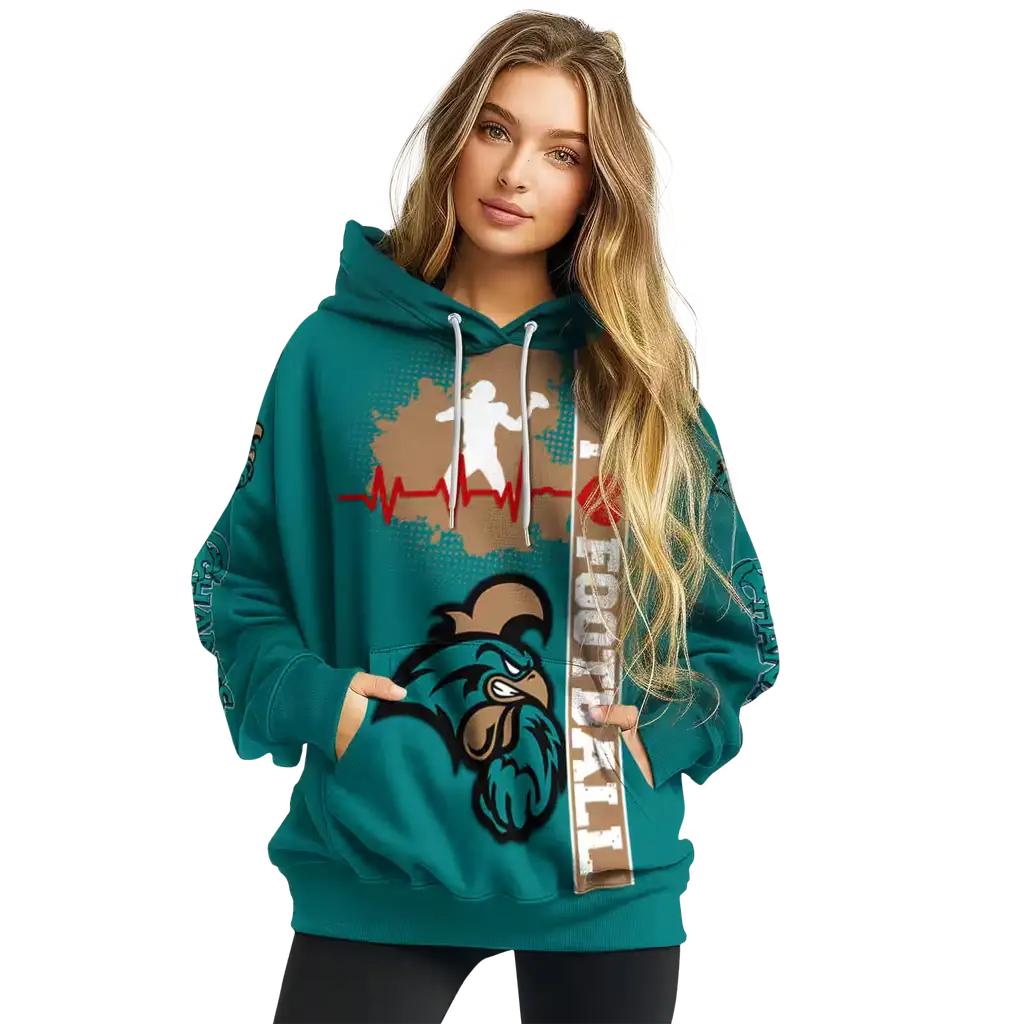 coastal carolina chanticleers football heartbeat green hoodie high quality coastal carolina chanticleers football heartbeat green hoodie high quality