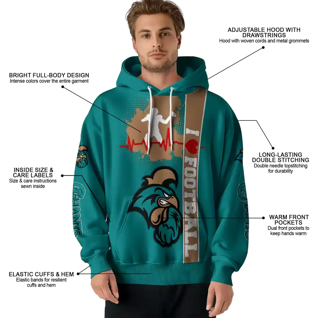 coastal carolina chanticleers football heartbeat green hoodie latest model coastal carolina chanticleers football heartbeat green hoodie latest model
