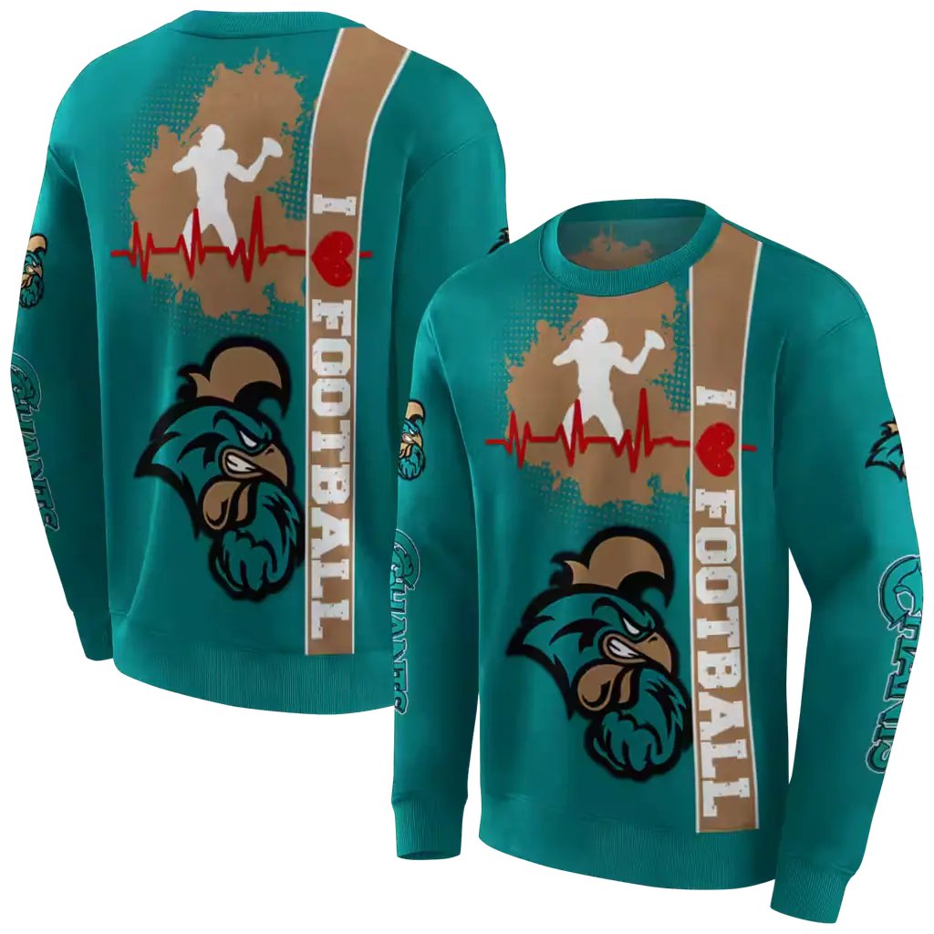 coastal carolina chanticleers football heartbeat green hoodie premium grade coastal carolina chanticleers football heartbeat green hoodie premium grade