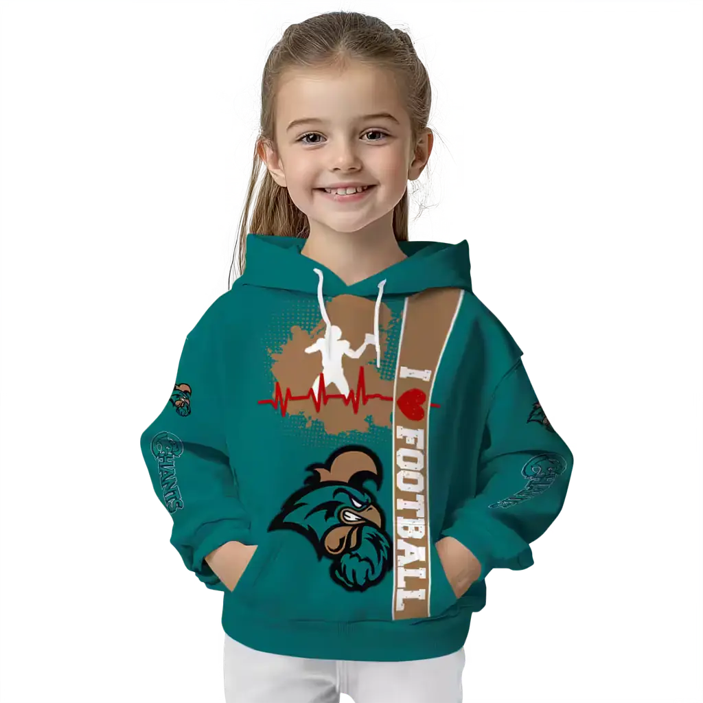 coastal carolina chanticleers football heartbeat green hoodie top rated coastal carolina chanticleers football heartbeat green hoodie top rated