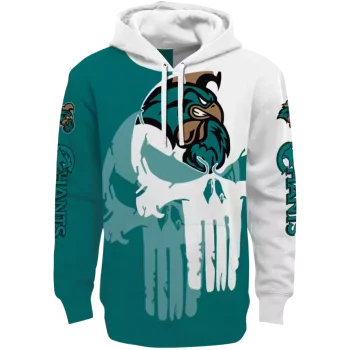 coastal carolina chanticleers graphic punisher green white hoodie best selling