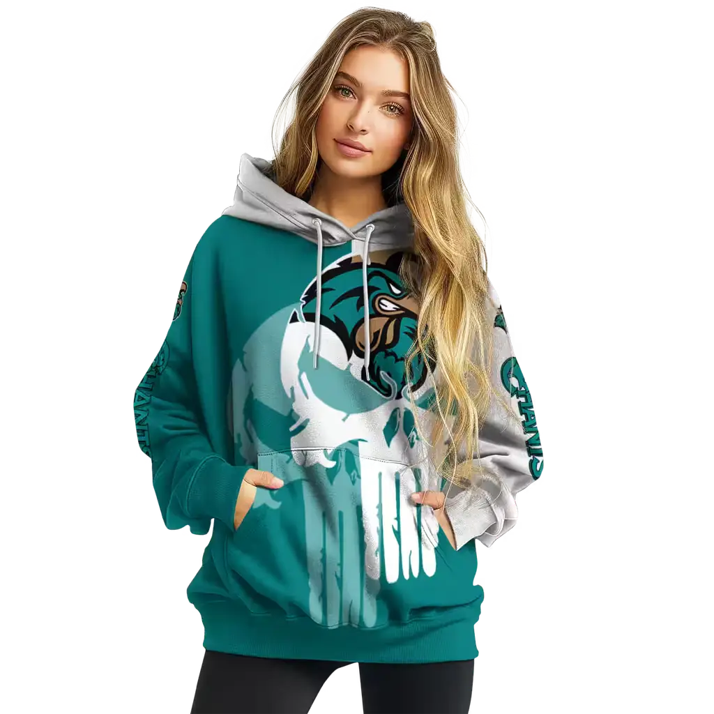 coastal carolina chanticleers graphic punisher green white hoodie high quality coastal carolina chanticleers graphic punisher green white hoodie high quality