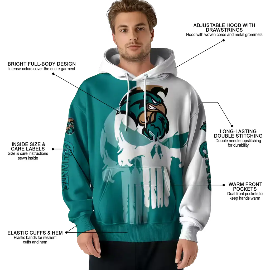 coastal carolina chanticleers graphic punisher green white hoodie latest model coastal carolina chanticleers graphic punisher green white hoodie latest model