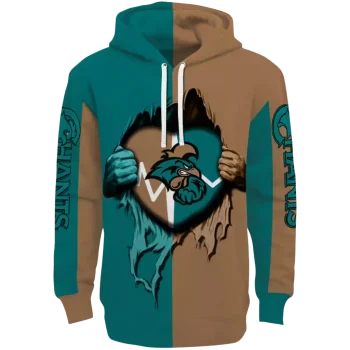 coastal carolina chanticleers heartbeat graphic green hoodie best selling