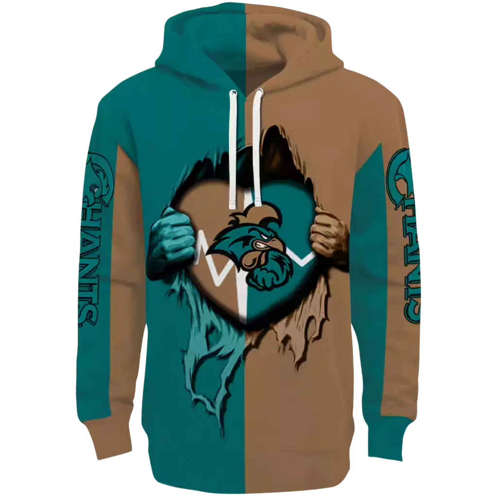 coastal carolina chanticleers heartbeat graphic green hoodie best selling coastal carolina chanticleers heartbeat graphic green hoodie best selling