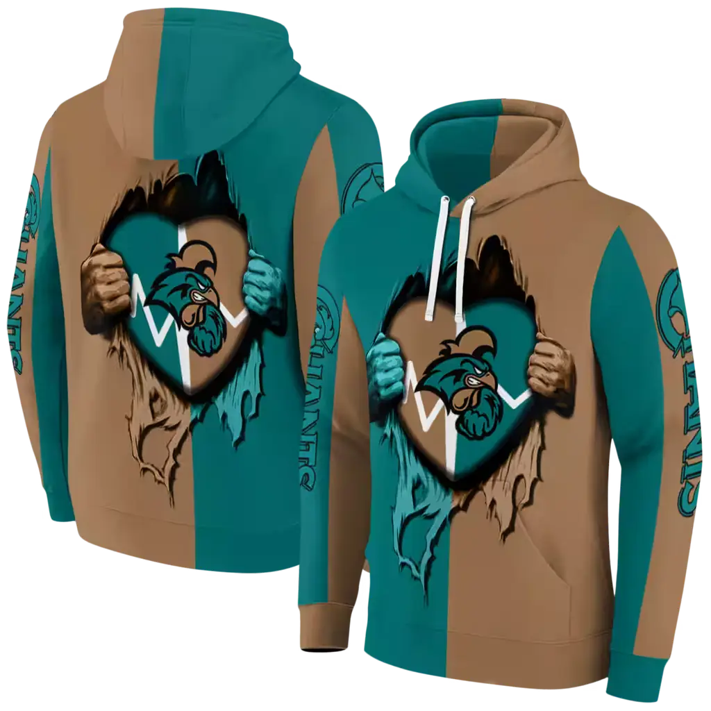 coastal carolina chanticleers heartbeat graphic green hoodie fashion forward coastal carolina chanticleers heartbeat graphic green hoodie fashion forward