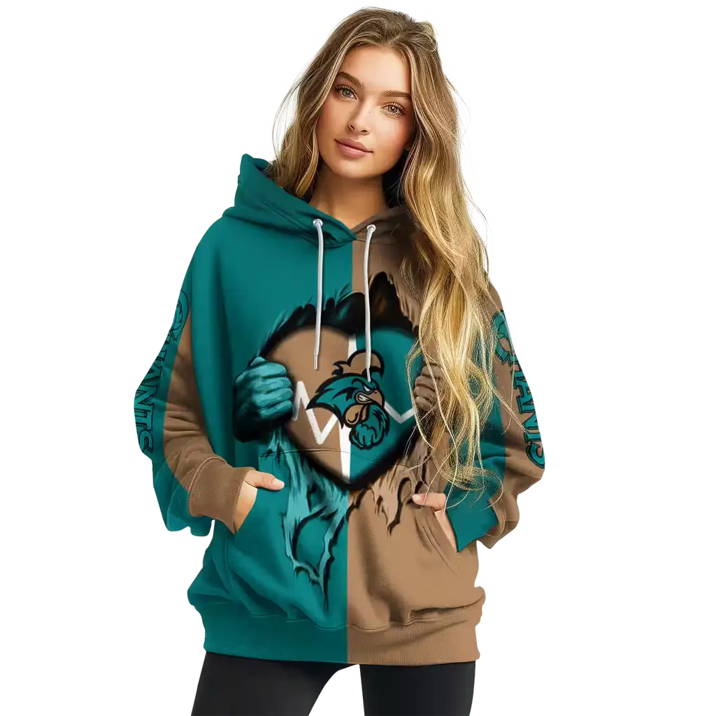 coastal carolina chanticleers heartbeat graphic green hoodie high quality coastal carolina chanticleers heartbeat graphic green hoodie high quality