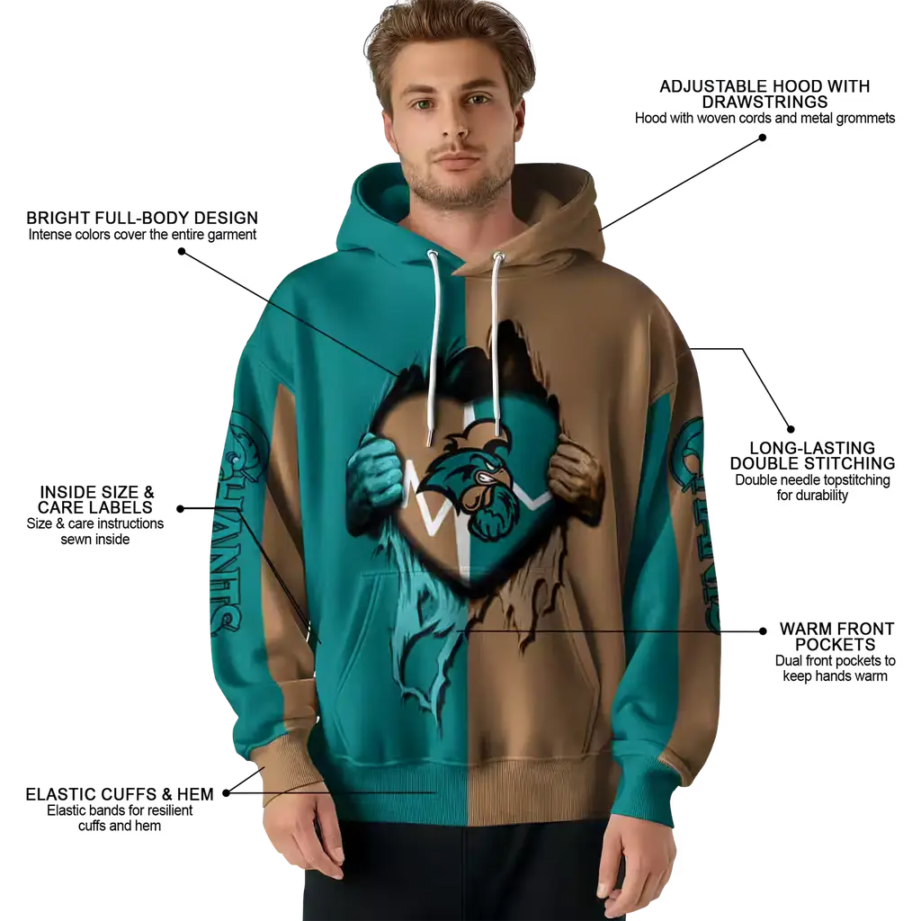 coastal carolina chanticleers heartbeat graphic green hoodie latest model coastal carolina chanticleers heartbeat graphic green hoodie latest model