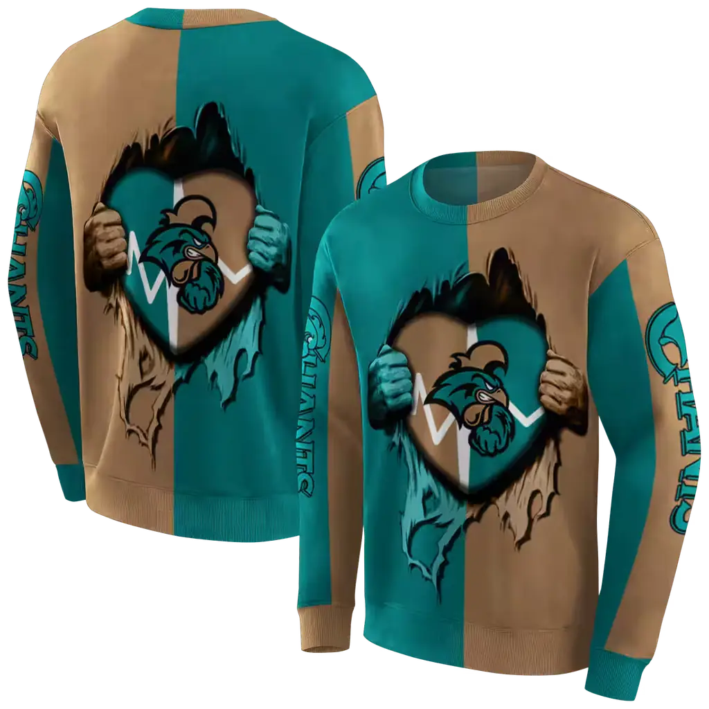 coastal carolina chanticleers heartbeat graphic green hoodie premium grade coastal carolina chanticleers heartbeat graphic green hoodie premium grade
