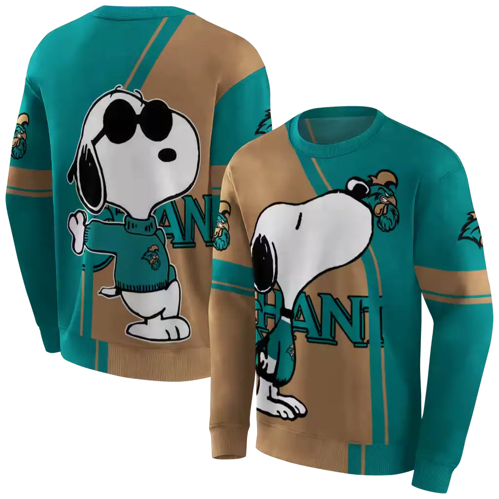 coastal carolina chanticleers playful snoopy green hoodie premium grade coastal carolina chanticleers playful snoopy green hoodie premium grade
