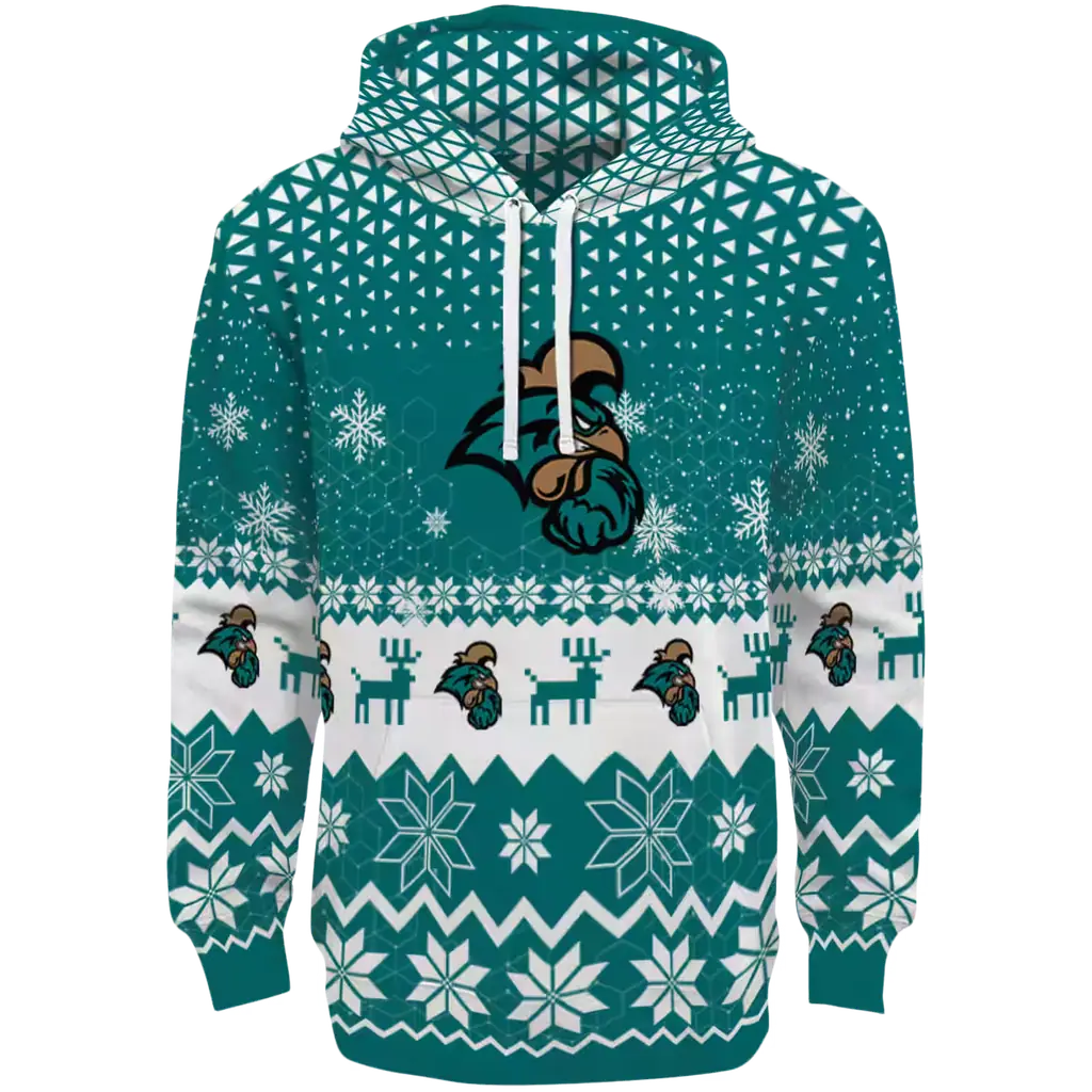 coastal carolina chanticleers reindeer motif green hoodie best selling coastal carolina chanticleers reindeer motif green hoodie best selling